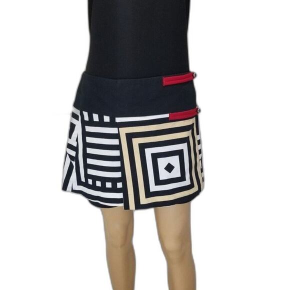Gianfranco Ferre Jeans Geometric Print Y2K Mini Skirt White Black Red Size Med - Picture 1 of 8